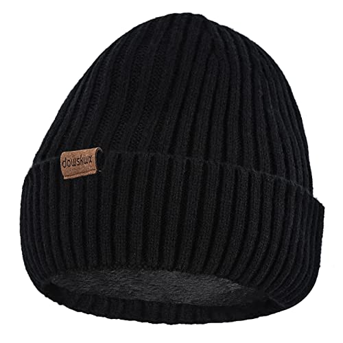 dowskwx Winter Beanie Mütze Damen Herren Warm Strickmütze Slouch Winddicht Wintermütze mit Weichem Innenfutter Gefütterte Skimütze (Schwarz) von dowskwx
