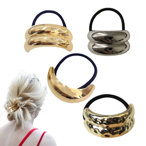doyandader Metall-Haargummis für Frauen,Goldene Haargummis aus Metall - 4X geometrische elastische Pferdeschwanzhalter - Frauen Pferdeschwanz Haargummi Mode elastische Haarbänder Gold Kopf tragen von doyandader