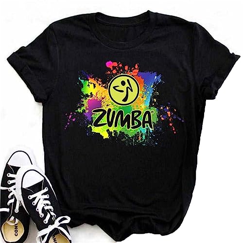 Damen Zumba Athletic T-Shirt Locker geschnitten Tanz Fitness Bekleidung Damen Top Training Grafik T-Shirts Rundhalsausschnitt Kurzarm Schwarz von doyouwantmore