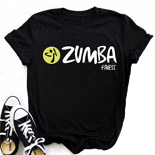 Damen Zumba Athletic T-Shirt Locker geschnitten Tanz Fitness Bekleidung Damen Top Training Grafik T-Shirts Rundhalsausschnitt Kurzarm Schwarz von doyouwantmore