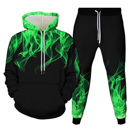 Herren Trainingsanzug Set Flamme 3D gedruckte Hoodies und Jogginghosen Jogginghose 2 Stück Set Hip Hop Casual Sport Anzug von doyouwantmore