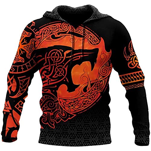 Herren Viking Tattoo Printed Hoodies Fashion Graphic Print Kapuzenpulli Langarm Pullover von doyouwantmore