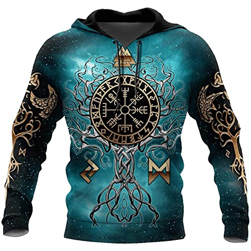 Herren Viking Tattoo Printed Hoodies Fashion Graphic Print Kapuzenpulli Langarm Pullover von doyouwantmore