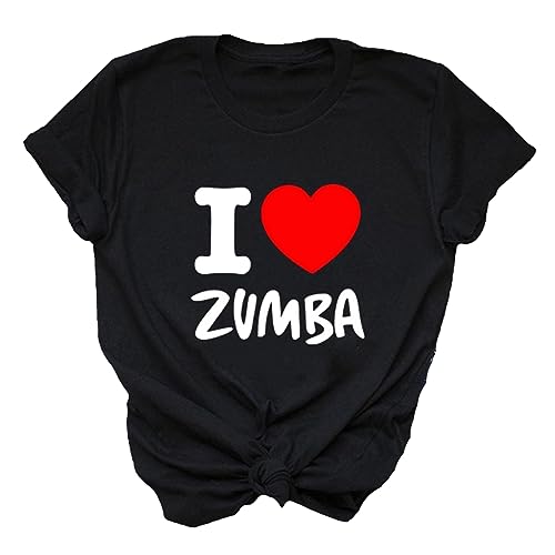 Lässiges Damen-T-Shirt I Love Zumba Dance Graphic Print Kurzarm-T-Shirt mit Rundhalsausschnitt für Freizeit Sport Fitness Yoga von doyouwantmore