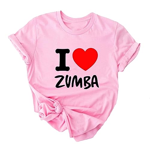 Lässiges Damen-T-Shirt I Love Zumba Dance Graphic Print Kurzarm-T-Shirt mit Rundhalsausschnitt für Freizeit Sport Fitness Yoga von doyouwantmore