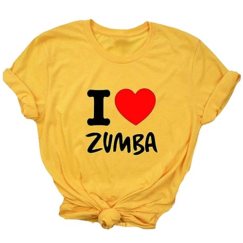Lässiges Damen-T-Shirt I Love Zumba Dance Graphic Print Kurzarm-T-Shirt mit Rundhalsausschnitt für Freizeit Sport Fitness Yoga von doyouwantmore