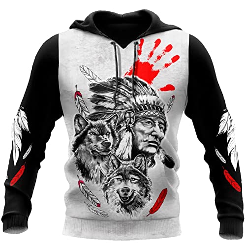 doyouwantmore Herren Hoodies 3D-gedrucktes Indianer-Kapuzen-Sweatshirt Langarm-Pullover für mit Känguru-Tasche von doyouwantmore