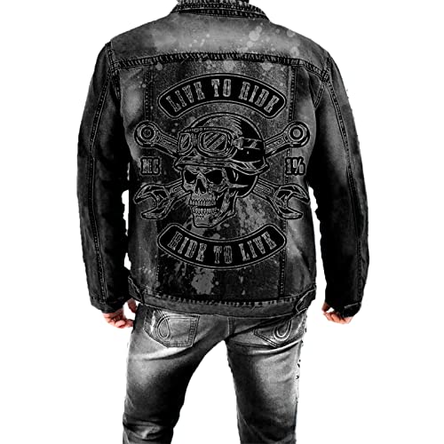 doyouwantmore Herren Retro Jeansjacke Motorrad Biker Totenkopf Print Langarm Umlegekragen Jeansjacke Mantel von doyouwantmore