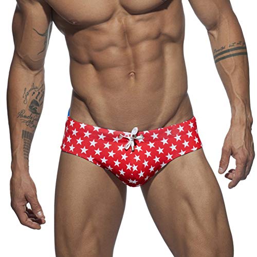 dragonaur-home decor Herren Sommer Strand Kordelzug Stern Print Trunks Bademode Sexy Badehose Badehose Unterwäsche Rot M von dragonaur-home decor