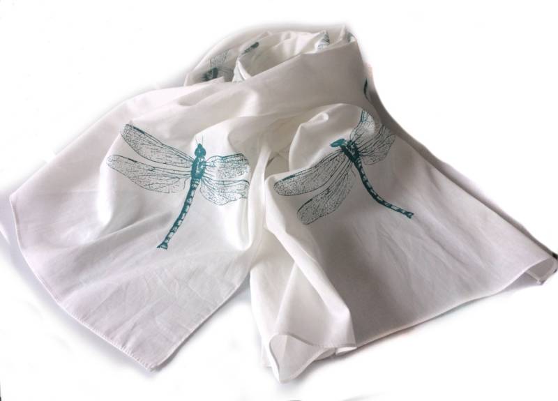 Baumwollschal in Weiss Mit Mintgrünen Libellen Baumwollschal in Weiss Mit Mintgrünen Libellen von dragonfly1760