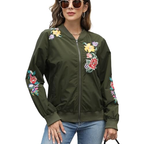 drakloak Damen Stickerei Jacket Stehkragen Reißverschluss Langärmelige Freizeitjacke mit Taschen Sweatshirtjacke Outdoor Top（741 GR M） von drakloak