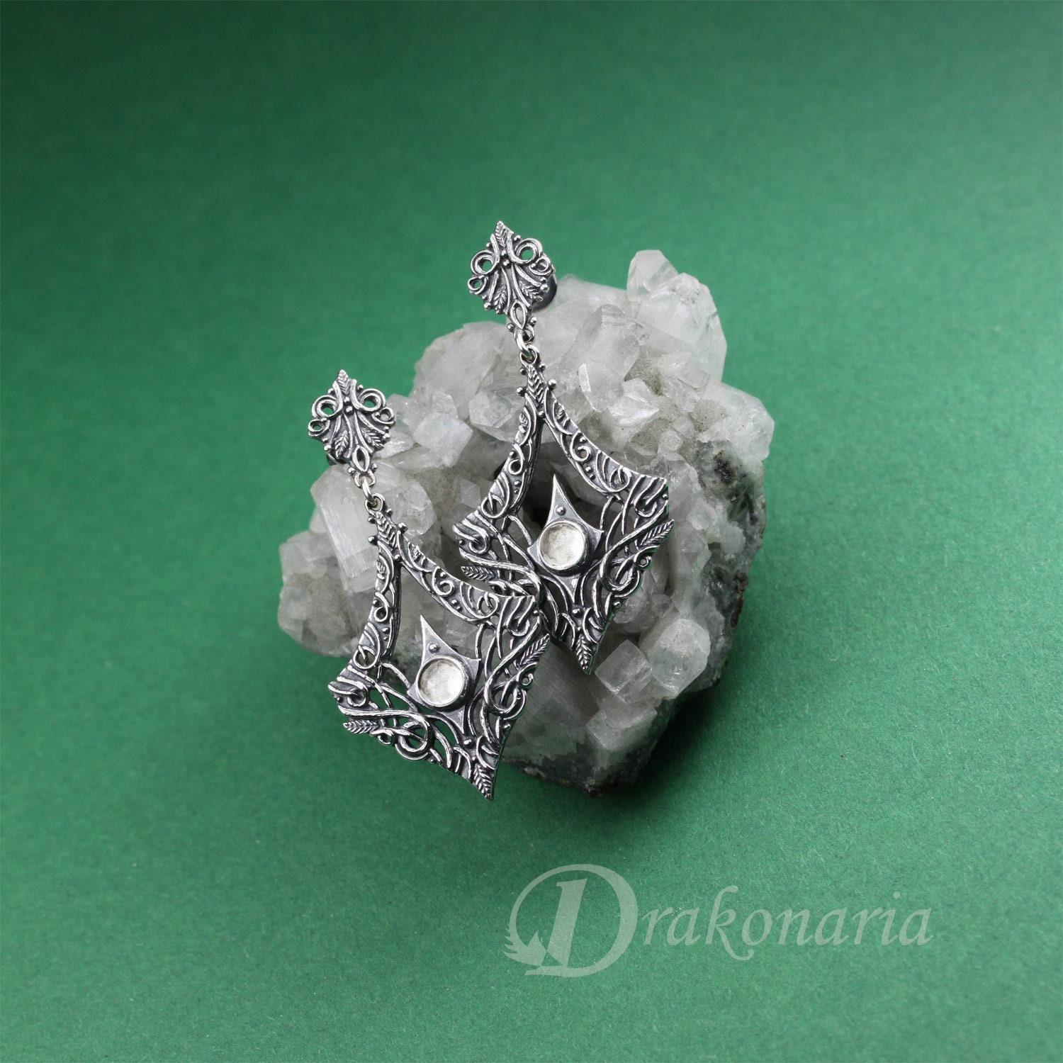 Elfen Ohrringe, Silber Und Bergkristall, Amethyst, Kristall Tolkien Knüpfwerk, Farbe Wählen von drakonaria