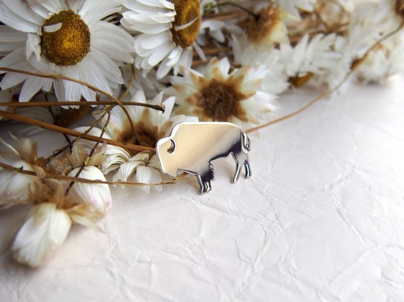 Anstecknadel Aus Sterlingsilber Handgefertigter Bison-Schmuck von drawadreamjewelry