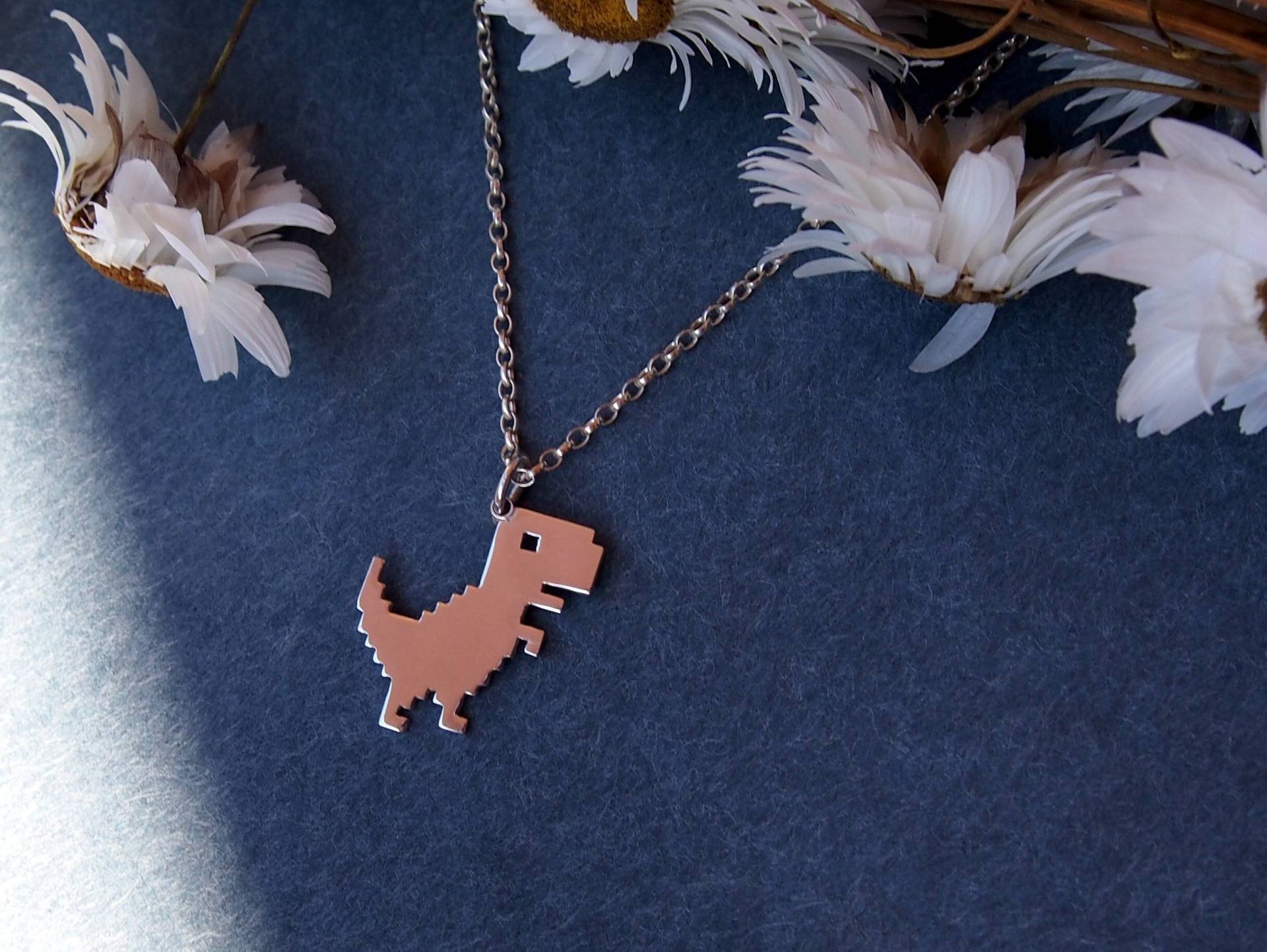 sterling Silber Pixel Dinosaurier Halskette T-Rex Schmuck von drawadreamjewelry