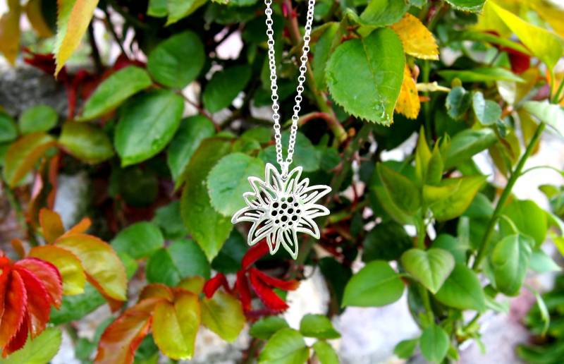 Edelweiß Halskette Sterling Silber Boho Schmuck von drawadreamjewelry