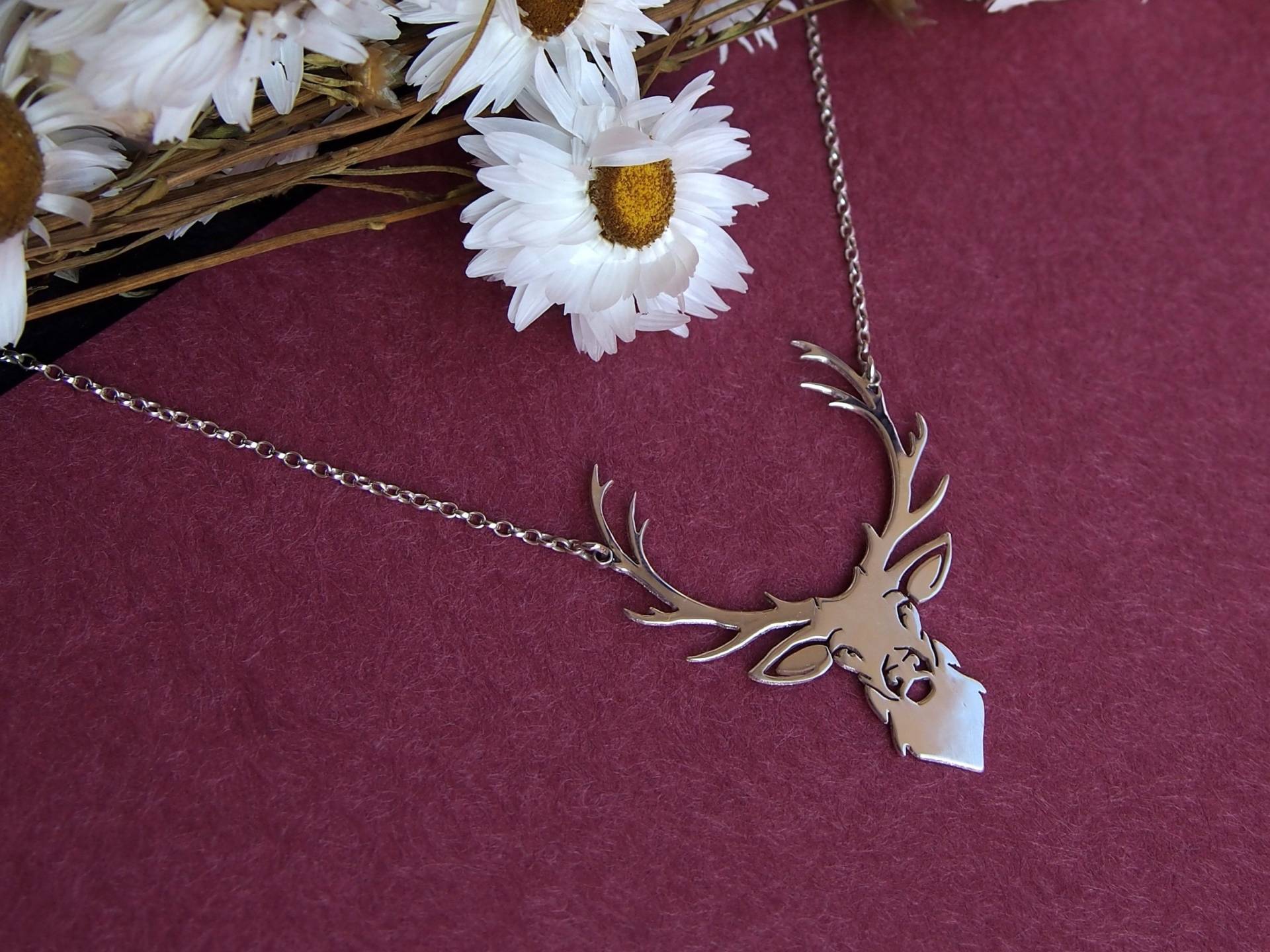 sterling Silber Hirsch Halskette Handgemachter Tier Schmuck von drawadreamjewelry