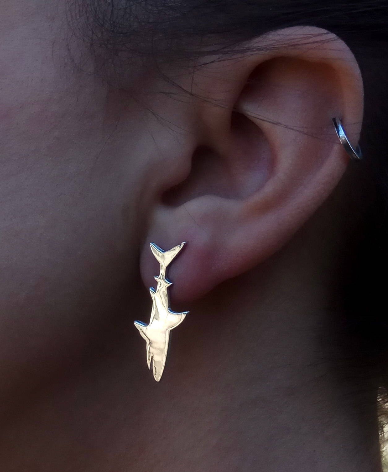 Handgemachte Sterling Silber Hai Ohrringe Lange Boho Statement Schmuck von drawadreamjewelry