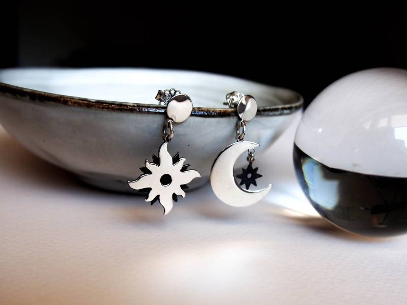 Sterling Silber Sonne Mond Sterne Ohrringe Handgemachter Schmuck von drawadreamjewelry