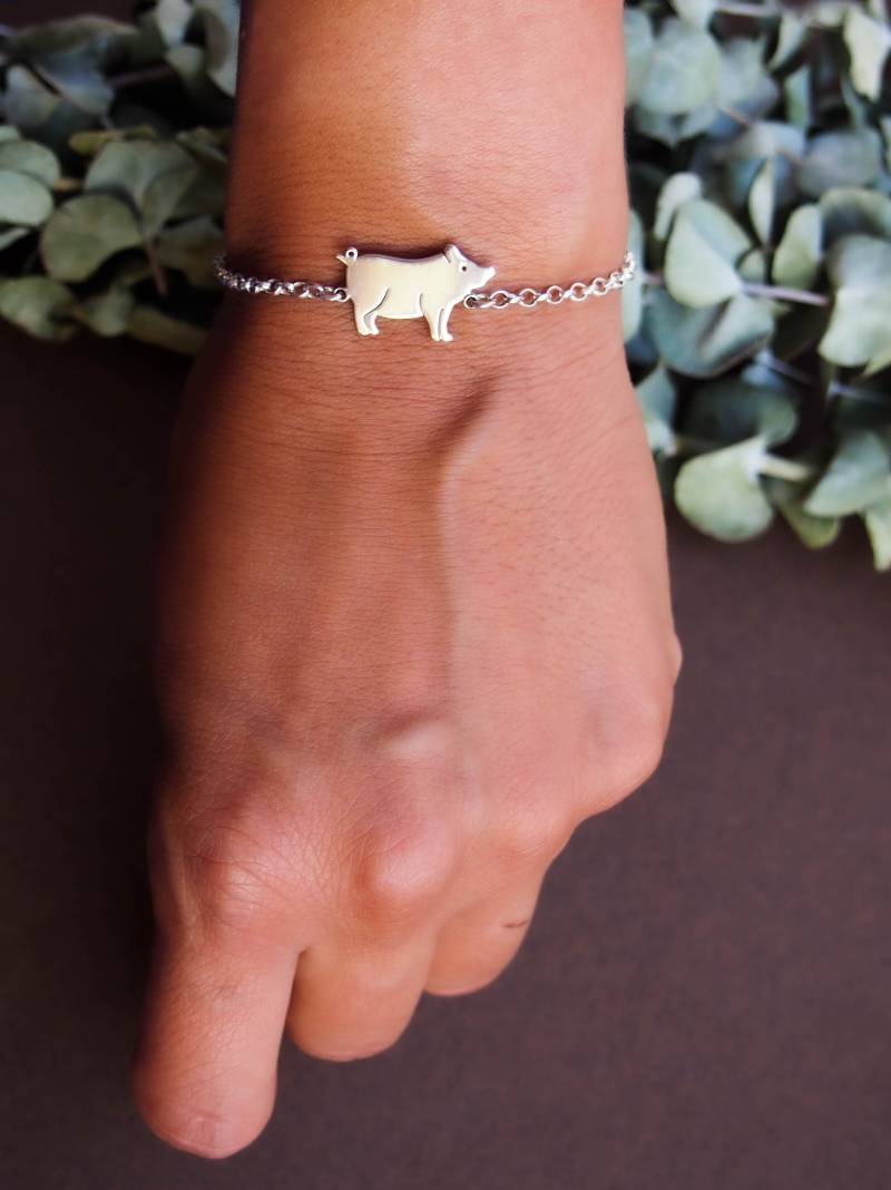 sterling Silber Schwein Armband Oder Fußkette Handgemachte Bauernhof Tier Schmuck von drawadreamjewelry