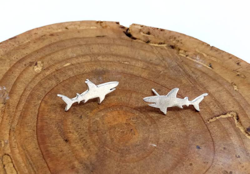 Handgemachte Sterling Silber Hai Ohrstecker Ozean Schmuck Geschenk von drawadreamjewelry