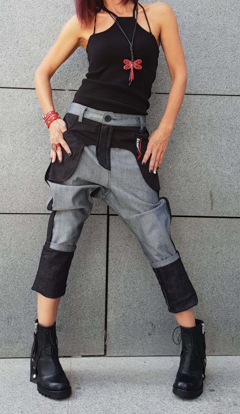 Jeanshose, Haremshose, Frauen Jeans, Urbane Kleidung, Hose Mit Tiefem Schritt, Avantgarde Grunge Hose, Weite von dreSSShoescode