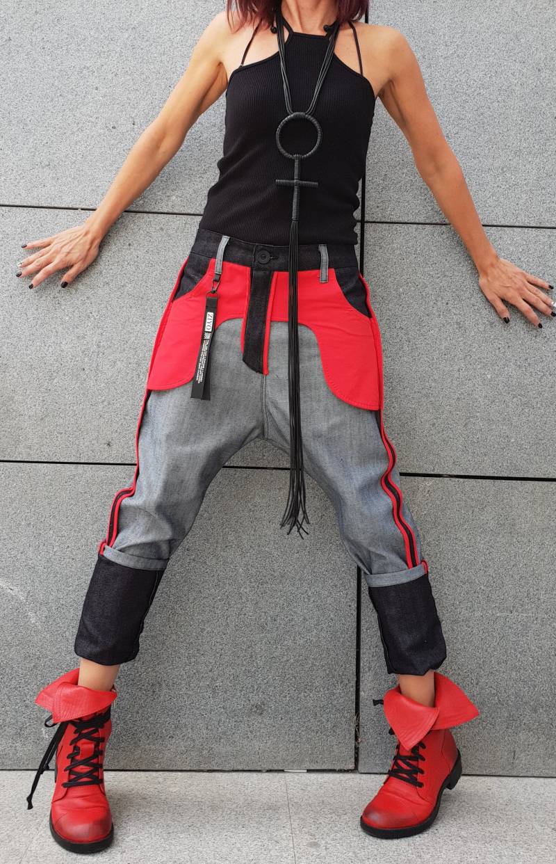 Lässige Jeans Haremshose/Extravagante Hose/Boho Hose/Baggy Hose/Unisex Denim/Damen Denim Haremshose von dreSSShoescode