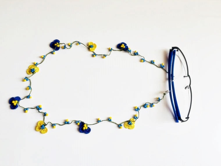Blau Gelb Brillenkette, Grün Brillenhalter, Blumen Brillenkordel, Brillenhalter von dreamhouse1