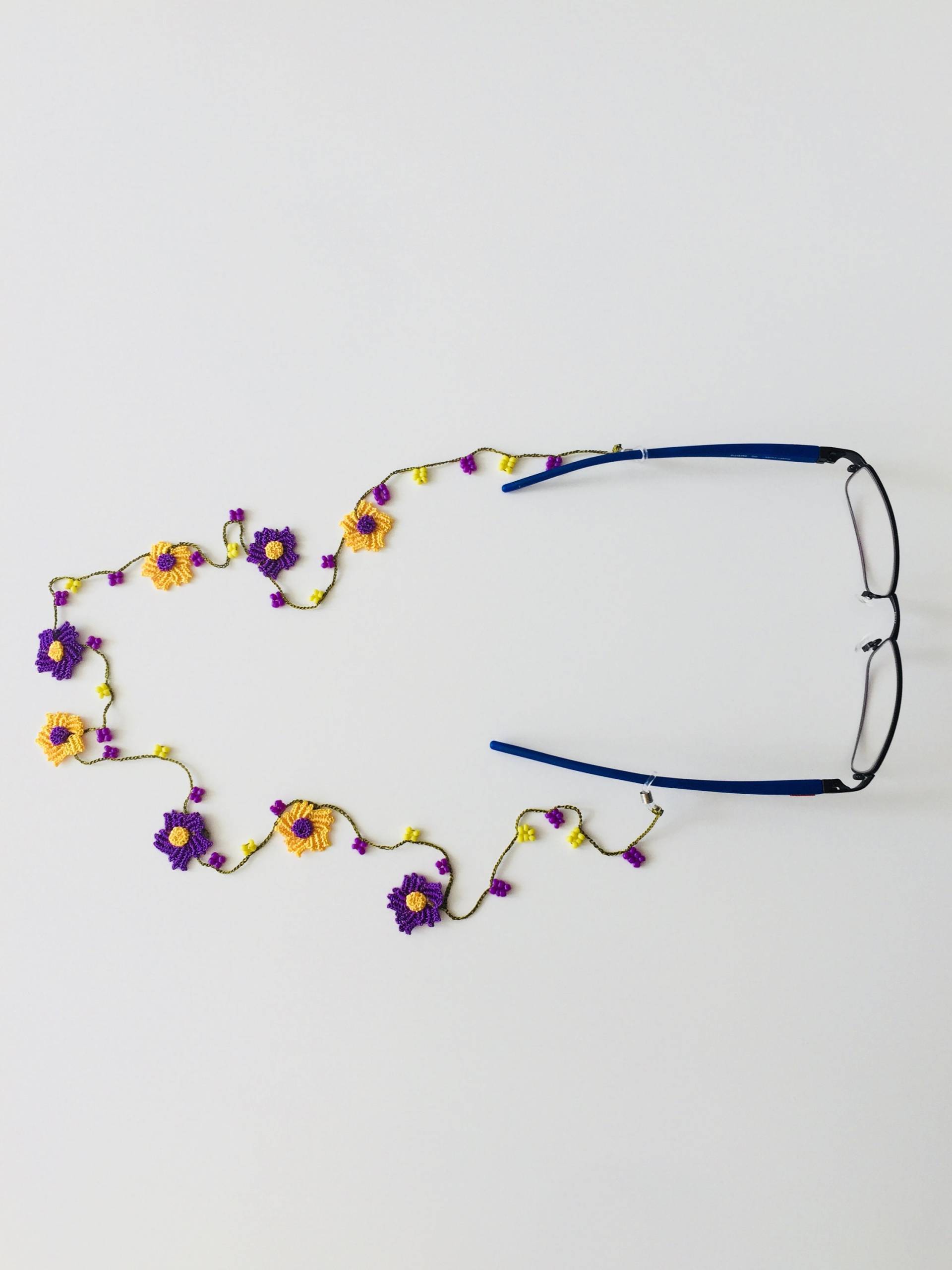 Lila Brillenkette-Lila Und Gelber Brillenhalter, Blumen-Brillenschnur, Grüne Brillenkette, Brillenhalter von dreamhouse1