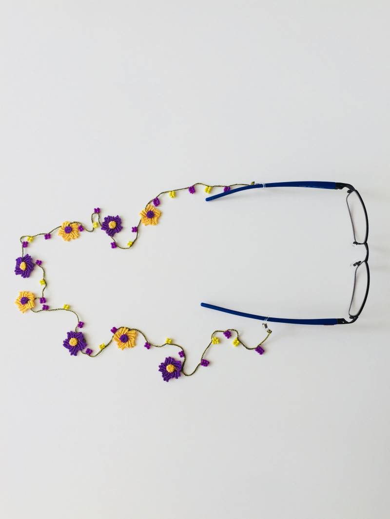 Lila Brillenkette-Lila Und Gelber Brillenhalter, Blumen-Brillenschnur, Grüne Brillenkette, Brillenhalter von dreamhouse1