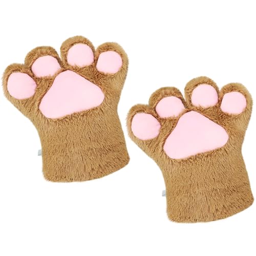 dressfan 1 Paare Plüsch Katzenpfoten Handschuhe Katzen Handschuhe Karneval Fasching Halloween Dress Up Zubehör,Frauen & Mädchen Neko Party Cosplay Kostüm Weihnachtsgeschenke,Braun von dressfan