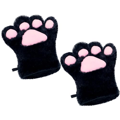 dressfan 1 Paare Plüsch Katzenpfoten Handschuhe Katzen Handschuhe Karneval Fasching Halloween Dress Up Zubehör,Frauen & Mädchen Neko Party Cosplay Kostüm Weihnachtsgeschenke,Schwarz von dressfan