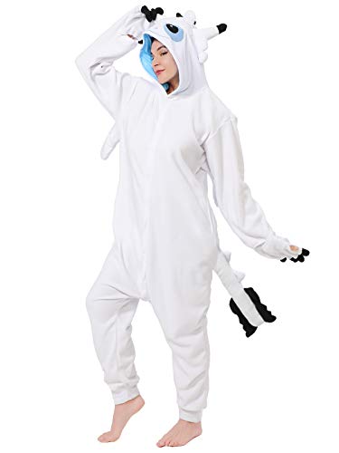 dressfan Animal Dragon Onesie Cosplay Kostüm Weihnachten Halloween Pyjama für Unisex Erwachsene Teens Schwarz & Weiß, Weiss/opulenter Garten, L von dressfan