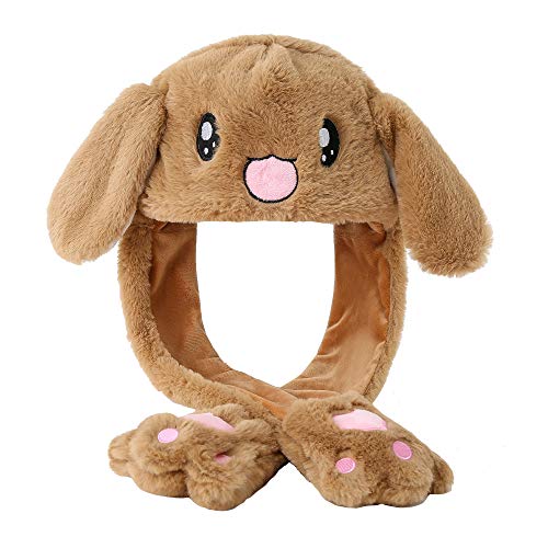 dressfan Dame Mädchen Plüsch Tier Hase Ohr Hut Spielzeug Geburtstagsgeschenk mit Beweglichen Ohren Drücken der Tiermütze Machen die Ohren Bewegen Mädchen Cosplay (Khaki) von dressfan