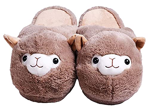 dressfan Einhorn Hausschuhe Stiefel Plüsch Hausschuhe Drinnen/Draußen Unisex Pantoffeln Regenbogen (Braun, 38-40, Numeric_38) von dressfan