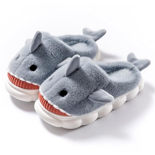 dressfan Hai Hausschuhe Plüsch,3D Tierhausschuhe Hai Slippers Pantoffeln,Leise Dicke Weiche Rutschfeste Sohle Memory Foam Home Slippers,Lustig Hausschuhe für Damen Herren,Grau,EU 40-41 von dressfan