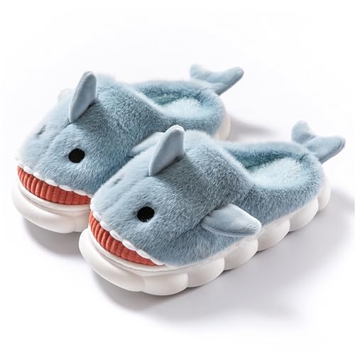 dressfan Hai Hausschuhe Plüsch,3D Tierhausschuhe Hai Slippers Pantoffeln,Leise Dicke Weiche Rutschfeste Sohle Memory Foam Home Slippers,Lustig Hausschuhe für Damen Herren,Hellblau,EU 42-43 von dressfan