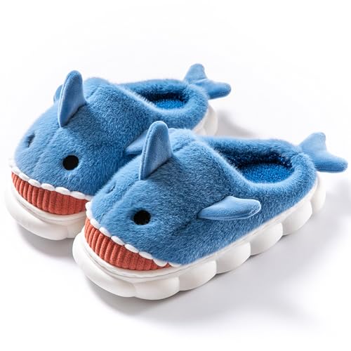 dressfan Hai Hausschuhe Plüsch,3D Tierhausschuhe Hai Slippers Pantoffeln,Leise Dicke Weiche Rutschfeste Sohle Memory Foam Home Slippers,Lustig Hausschuhe für Damen Herren,Königsblau,EU 38-39 von dressfan