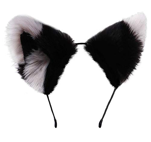dressfan Katze Ohr Stirnband Fuchs Ohren Haarband Haarreif Niedlich Ohr Haarschmuck für Anime Cosplay Kostüm Party Dekoration Kostüm Dressing Parteien (Schwarz-Grau) von dressfan