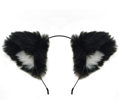 dressfan Katze Ohr Stirnband Fuchs Ohren Haarband Haarreif Niedlich Ohr Haarschmuck für Party Dekoration Anime Lolita Cosplay Kostüm Halloween Dressing Parteien Frauen Mädchen(Schwarz-Weiß) von dressfan