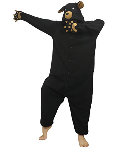 dressfan Tier Bär Kostüm Bär Jumpsuits Bär Pyjamas Cosplay Kostüm Weihnachten Halloween Schlafanzug für Unisex Erwachsene Jugendliche Kinder Schwarz M von dressfan