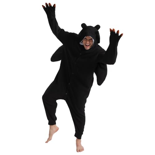 dressfan Tier Drache Kostüm Drache Jumpsuits Drache Pyjamas Cosplay Kostüm Weihnachten Halloween Schlafanzug für Unisex Erwachsene Jugendliche Kinder Schwarz S von dressfan
