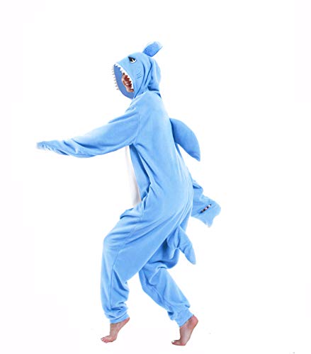 dressfan Tier Hai Kostüm Hai Jumpsuits Hai Pyjamas Cosplay Kostüm Weihnachten Halloween Schlafanzug für Unisex Erwachsene Jugendliche Kinder Blau L von dressfan