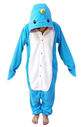 dressfan Tier Narwhal Onesie Pyjama Cosplay Kostüm Jumpsuits Weihnachten Halloween Schlafanzug für Unisex Erwachsene Kinder (Blau, XS) von dressfan