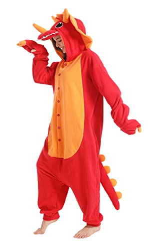 dressfan Tier Triceratops Drache Kostüm Drache Jumpsuits Drache Weihnachten Pyjamas Cosplay Kostüm Halloween Schlafanzug für Unisex Erwachsene Jugendliche Kinder,L von dressfan