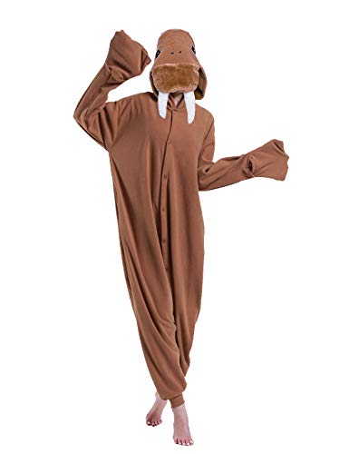 dressfan Tier Walross Kostüm Walross Jumpsuits Walross Pyjamas Cosplay Kostüm Weihnachten Halloween Schlafanzug für Unisex Erwachsene Jugendliche Kinder Brown XL von dressfan