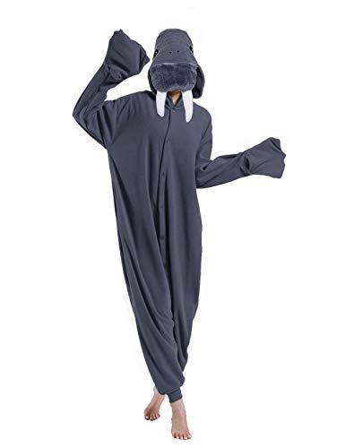 dressfan Tier Walross Kostüm Walross Jumpsuits Walross Pyjamas Cosplay Kostüm Weihnachten Halloween Schlafanzug für Unisex Erwachsene Jugendliche Kinder Grau L von dressfan