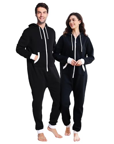 dressfan Unisex Erwachsene Pyjama Schlafanzüge Kapuze Schwarz Onesie Nachtwäsche Thermo Jumpsuit Weihnachten Pyjama für Familie Paare Teenager,L dressfan Unisex Erwachsene Pyjama Schlafanzüge Kapuze Schwarz Onesie Nachtwäsche Thermo Jumpsuit Weihnachten Pyjama für Familie Paare Teenager,L von dressfan
