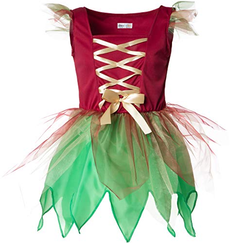 dressforfun 900346 - Mädchenkostüm Waldelfe, Kleid in hellem Grün und kräftigem Rot inkl. Schleife auf Hüfthöhe (104 | Nr. 301716) von dressforfun