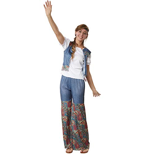 dressforfun 900523 - Damenkostüm Groovy Flower Girl, Outfit in Jeans- und Ornamentenoptik inkl. Stirnband (L | Nr. 302615) von dressforfun