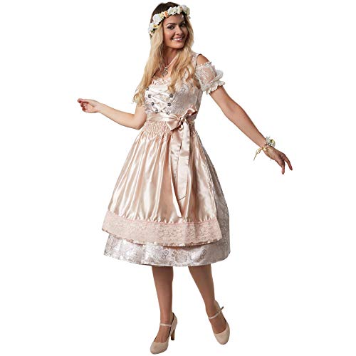 dressforfun 900583 Midi-Dirndl, Tailliertes, halblanges Dirndl in Beige und Silber, Schnürung mit Strasssteinen - Diverse Größen - (L| Nr. 302897) von dressforfun